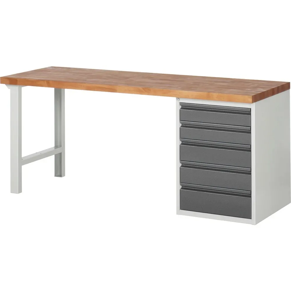 Steinbock® Werkbank Selection, mit 5 Schubladen, HxBxT 840 mm x 2.000 mm x 700 mm, RAL 7035/7016
