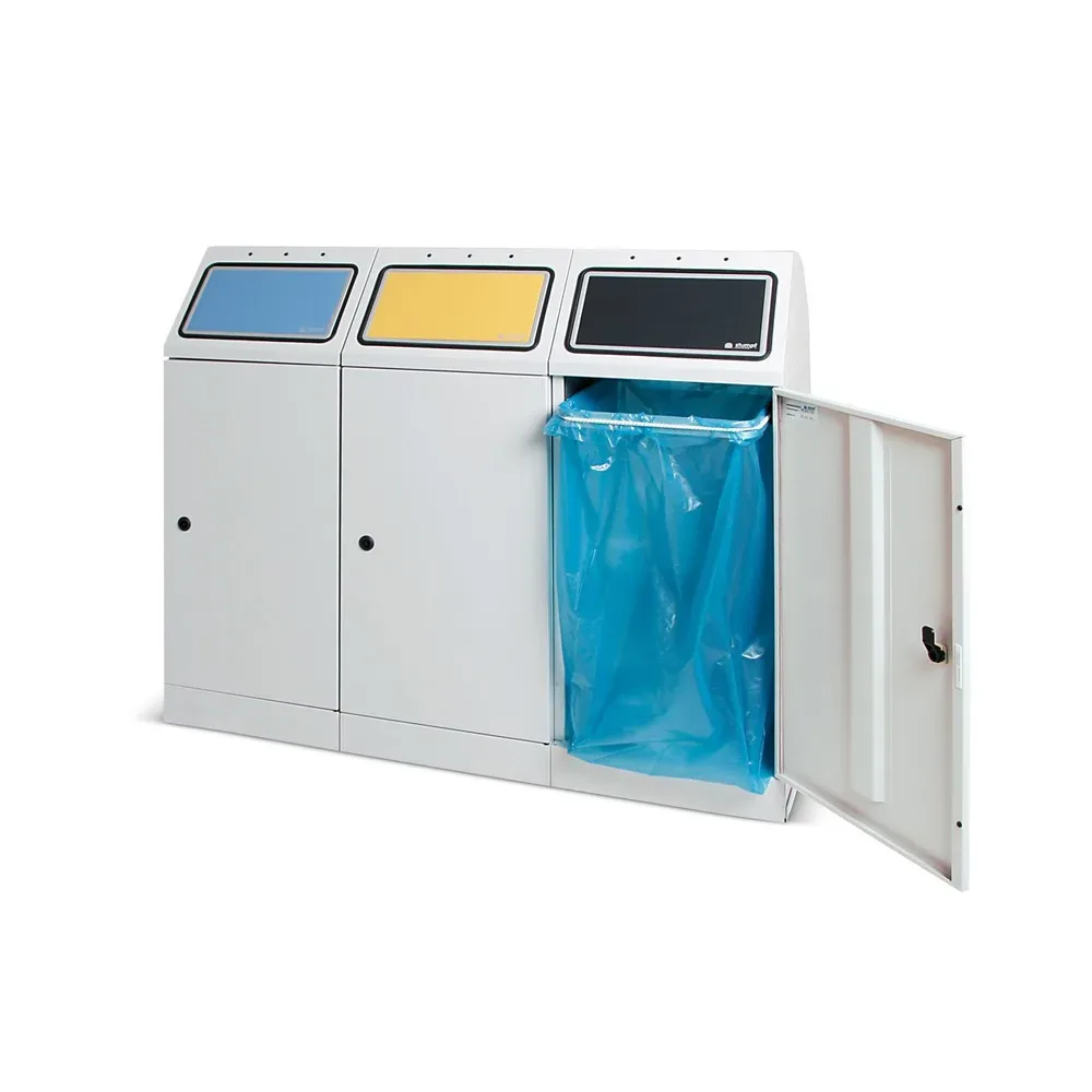 stumpf® Wertstoffsammler, 3x 70 Liter, mit Flügeltür und Inneneinsatz