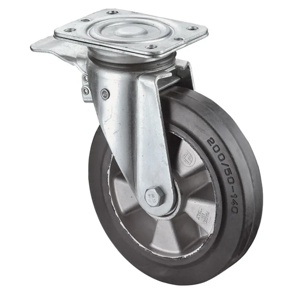 BS ROLLEN Schwerlast-Lenkrolle, Totalfesteller Gummi, Rad-Ø 160 mm Tragfähigkeit 300 kg, 135 mm 110 mm