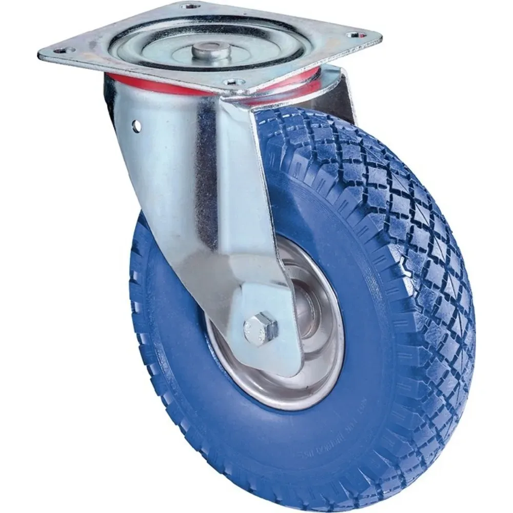 BS ROLLEN Lenkrolle, mit Anschraubplatte Radkörper Stahl, Rad-Ø 260 mm Tragfähigkeit 160 kg, Polyurethan blau