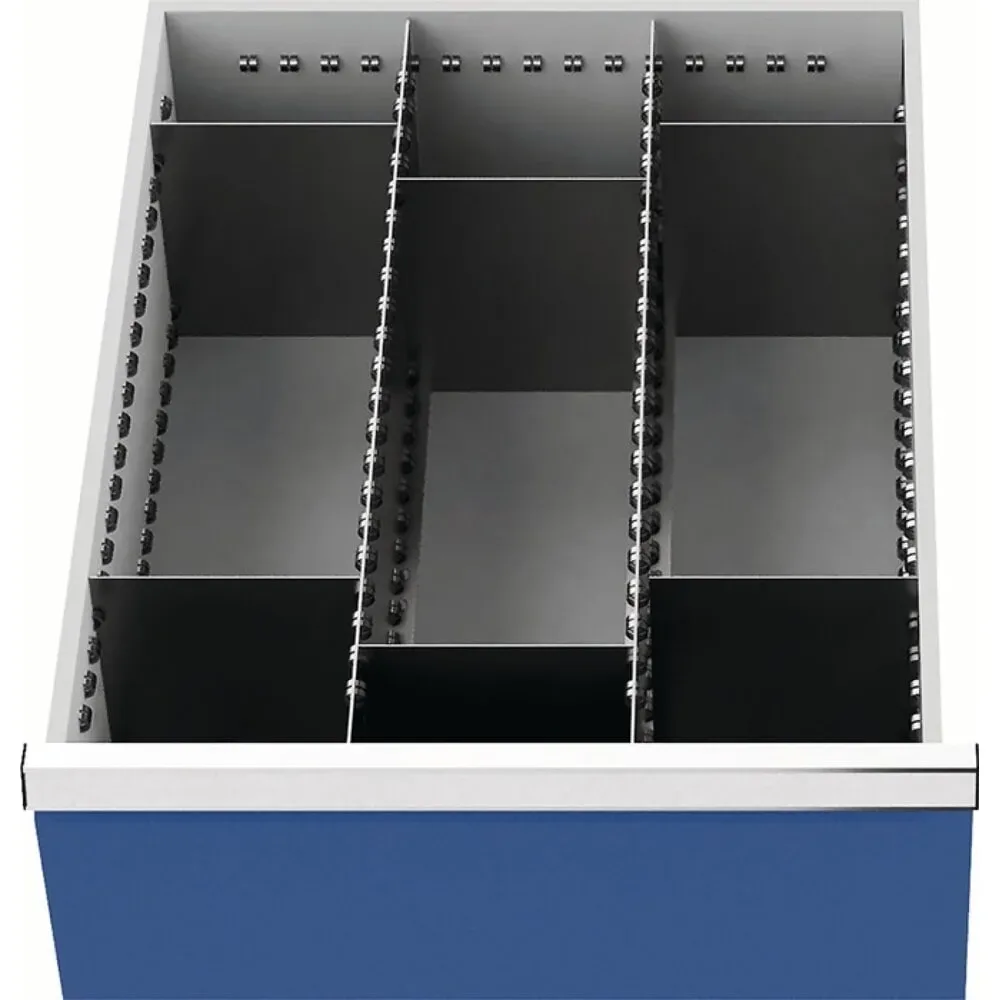 Schubladenunterteilungsmaterial, 2 Längs-/6 Querteiler, Fronthöhe 200 mm, Schubladenbreite 450 mm