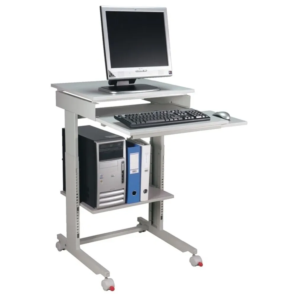 PC-Arbeitstisch, lichtgrau, RAL 7035 fahrbar, H720-1100xB600xT500mm
