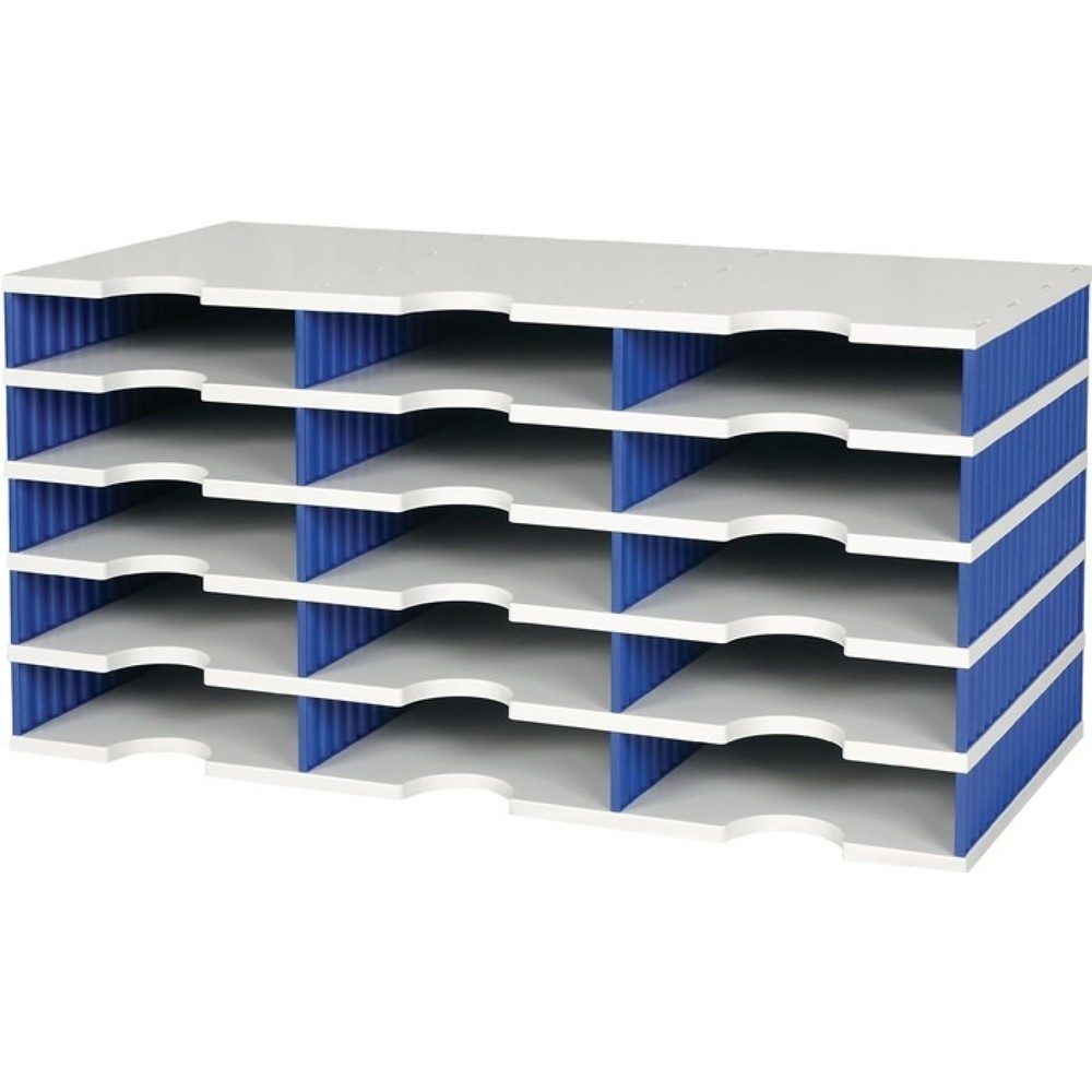 styro Sortierablage Trio, H363xB723xT331mm, 15 Fächer, Polystyrol grau/blau
