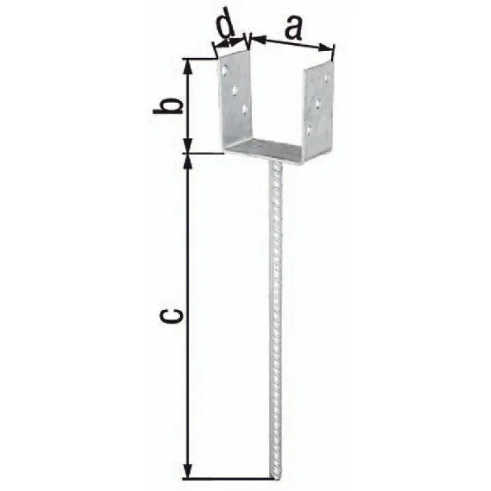 GAH U-Pfostenträger ETA-10/0210, feuerverzinkt, 101x100x400x60mm, mit extra langem Betonanker