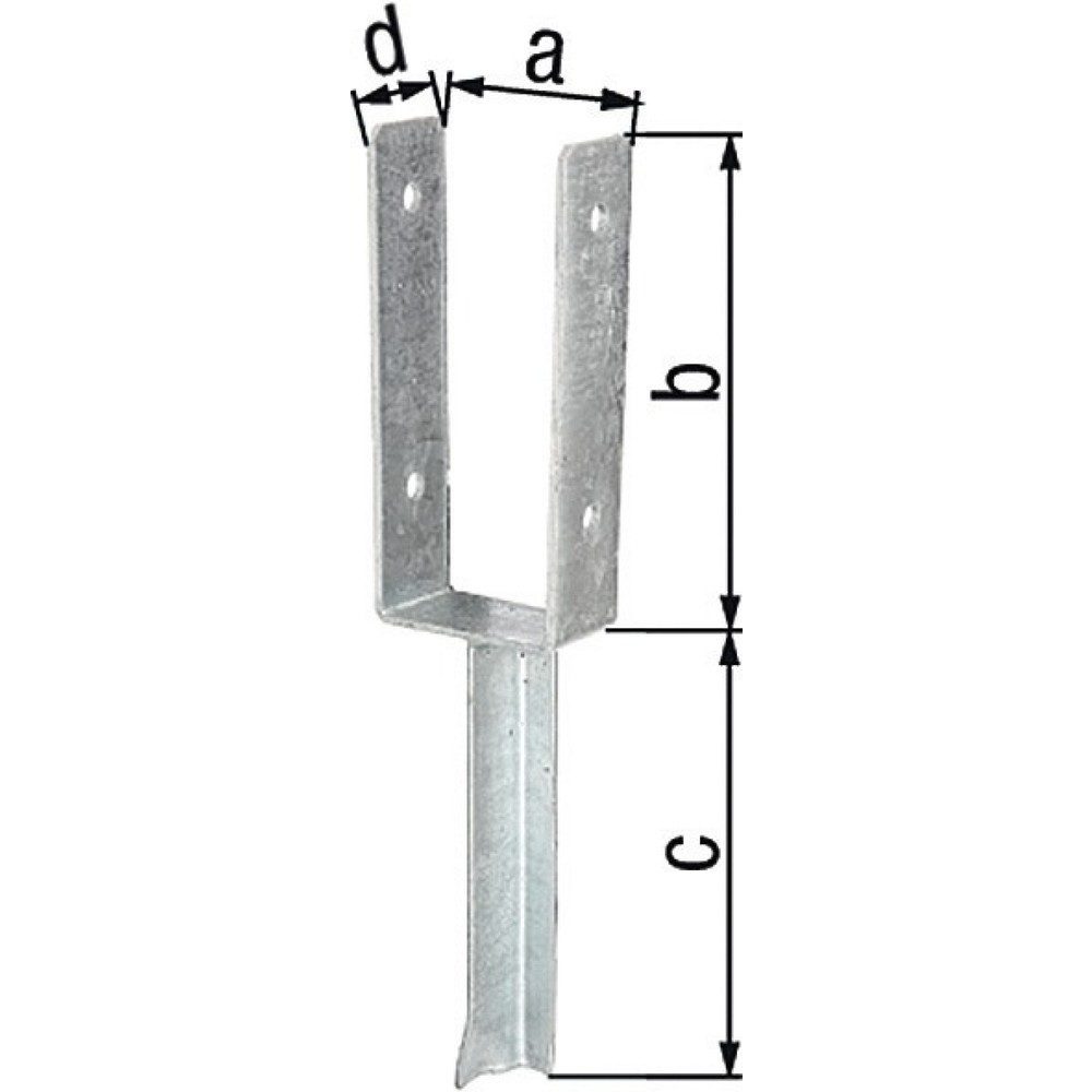 GAH U-Pfostenträger ETA-10/0210, feuerverzinkt, 91x200x200x50mm, mit Betonanker aus T-Eisen