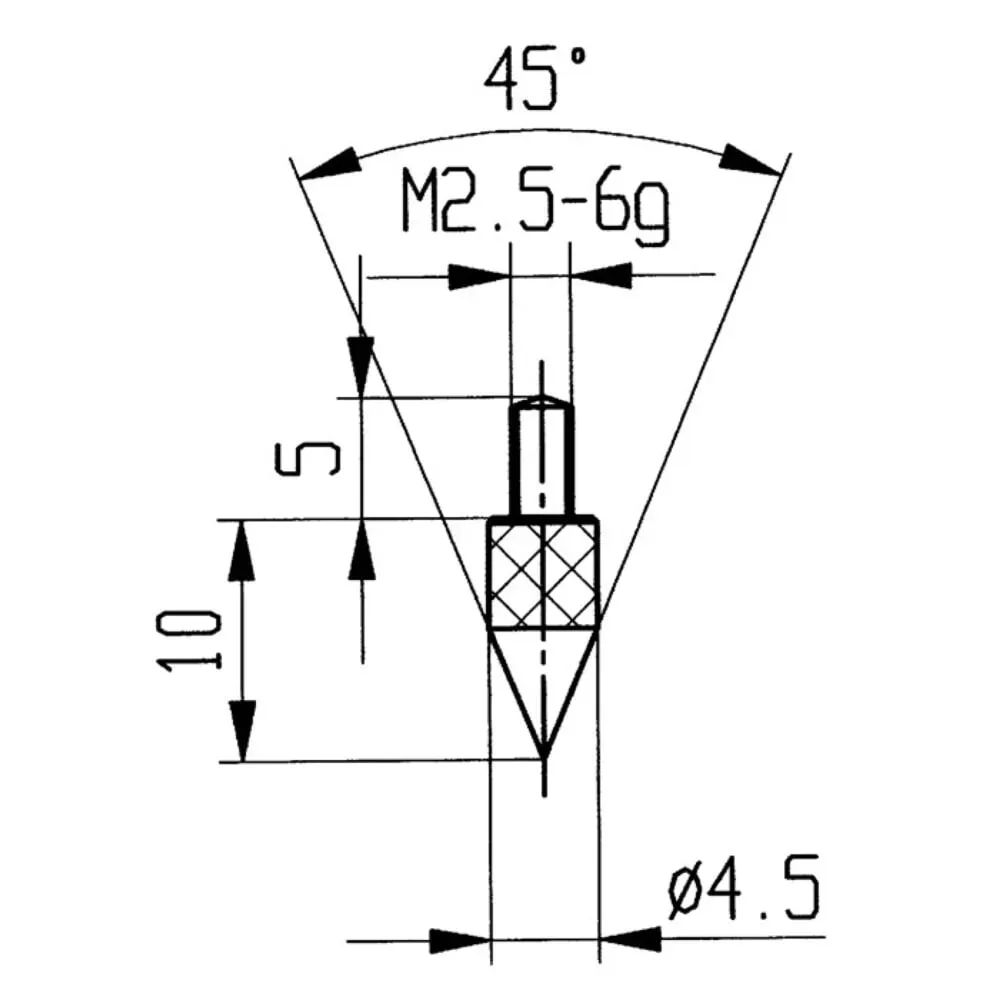 KÄFER Messeinsatz, M2,5 Stahl, 45° Kegel, passend zu Messuhren