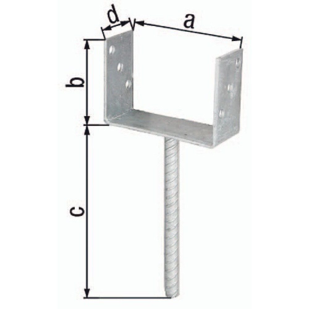 GAH U-Pfostenträger ETA-10/0210, feuerverzinkt, 121x100x200x60mm, mit Betonanker aus Riffelstahl