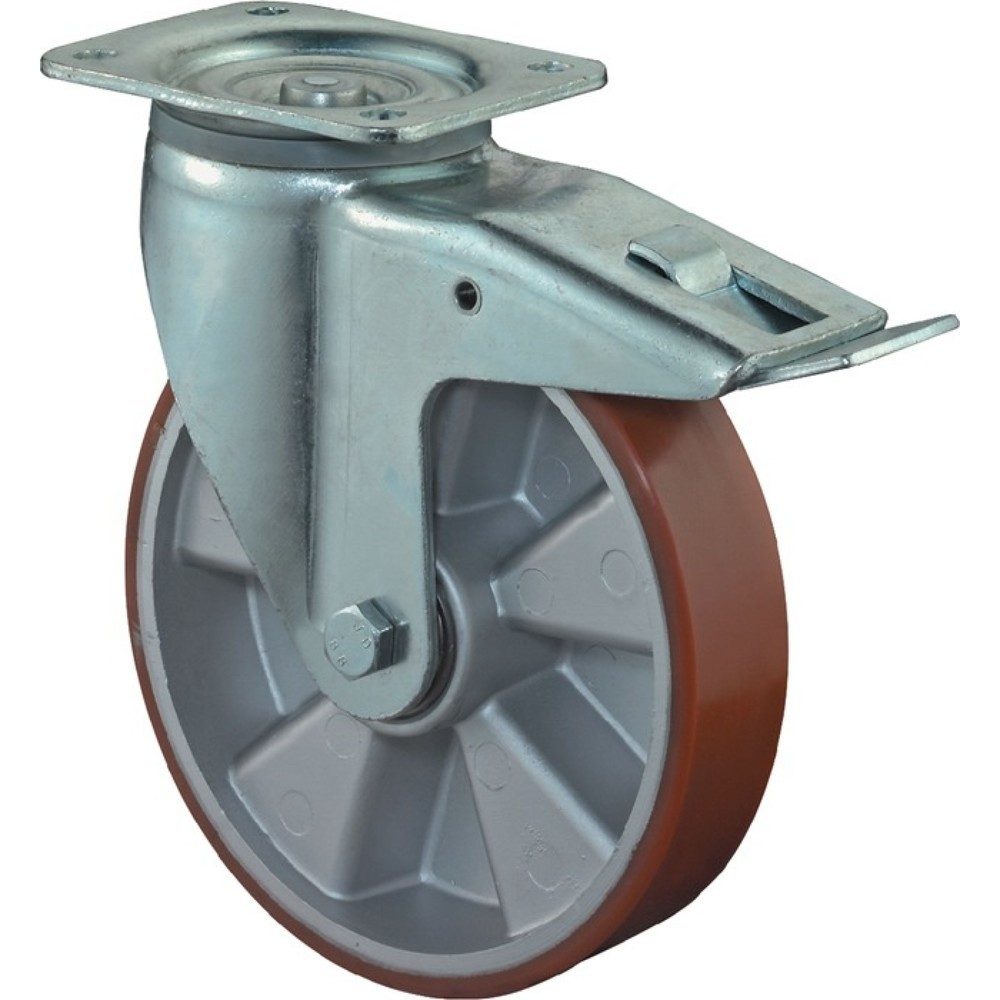BS ROLLEN Schwerlast-Lenkrolle, mit Feststeller Gusspolyurethan, Rad-Ø 200 mm Tragfähigkeit 800 kg, 135 mm 110 mm