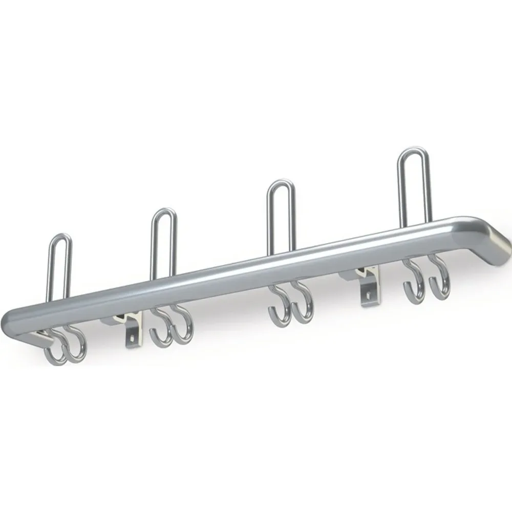 Wandgarderobe, 3 Hut-/6 Mantelhaken Länge 600 mm, Aluminium F1 naturfarbig, Hakenabstand 200 mm