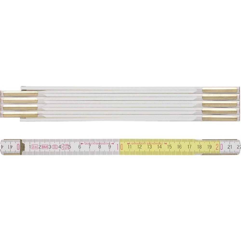 BMI Gliedermassstab 9142, mm/cm EG III, Länge 2 m Breite 16 mm, Buche weiss-gelb