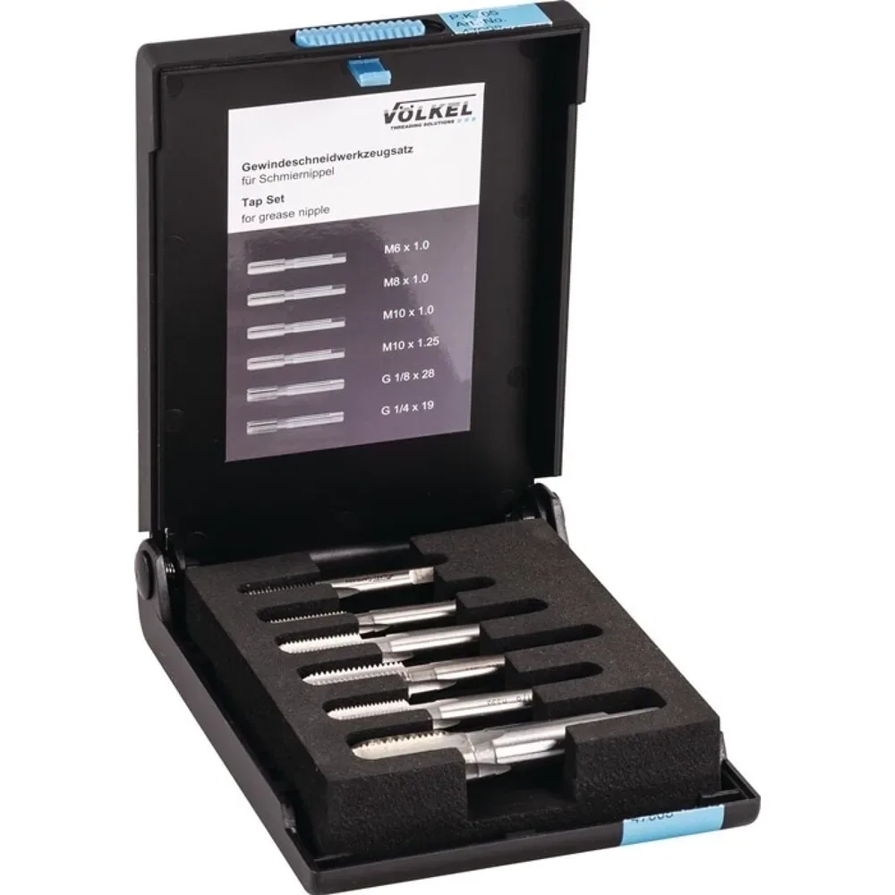 Völkel 47008 Gewindeschneidsatz HSS-G metrisch M6 x 1, M8 x 1, M10 x 1, M10 x 1.25, G1/8, G1/4