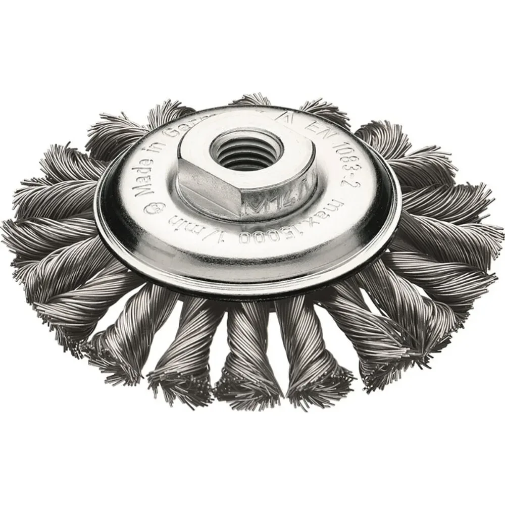Kegelbürste D.115mm M14 Drahtstärke 0,5mm Stahldraht 12mm 15000min-¹ LESSMANN