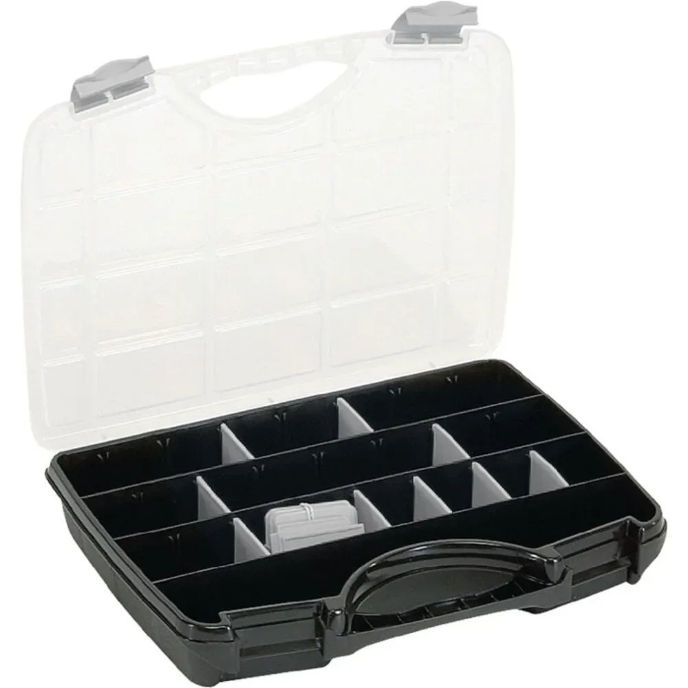 Raaco Allzweckkoffer Assorter A 47, mit 21 losen Trennwänden, B 460 x T 350 x H 81 mm, aus Polycarbonat/Polypropylen, transparent/schwarz