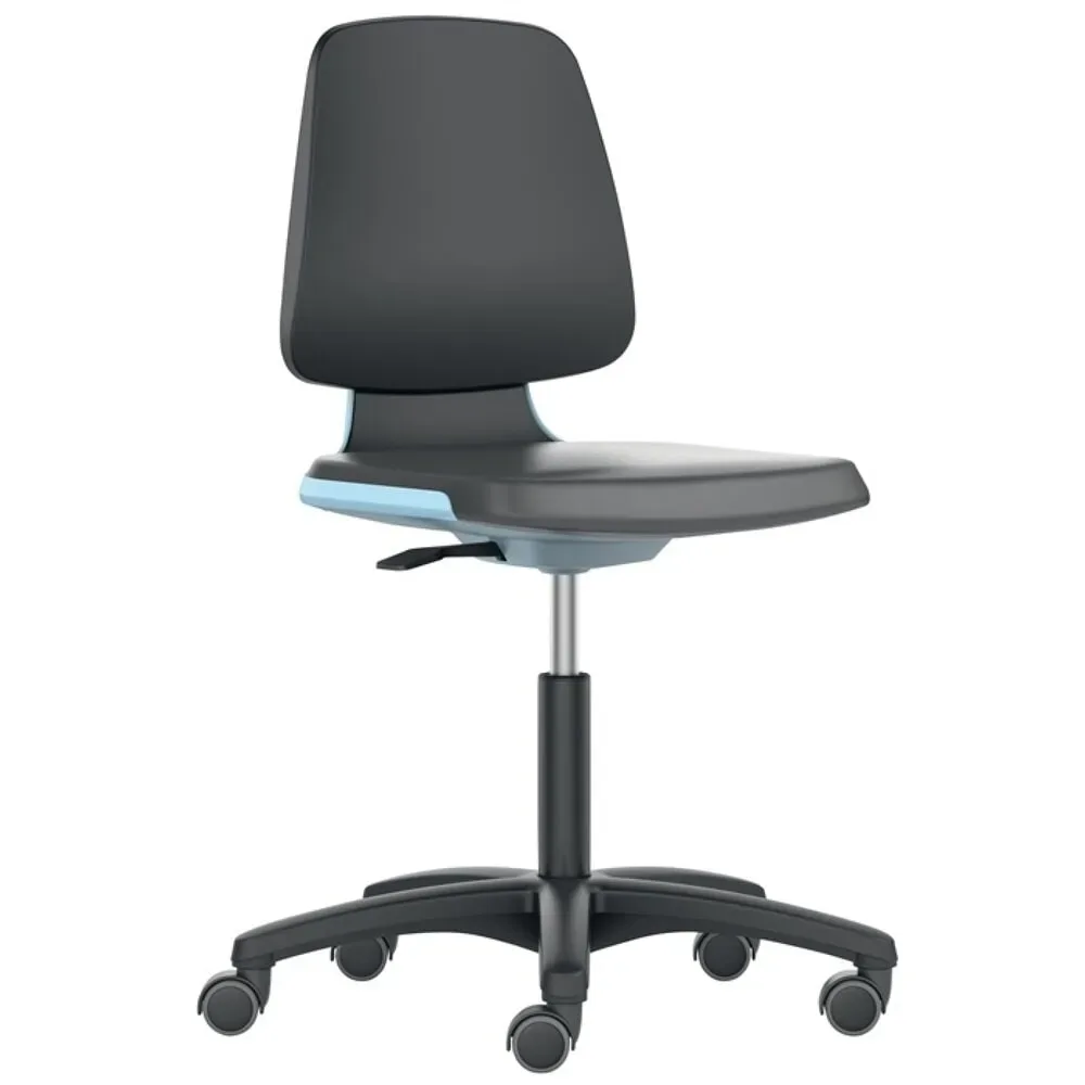 bimos Arbeitsdrehstuhl Labsit, Integralschaum schwarz, Rollen Sitzschale blau, 450-650 mm