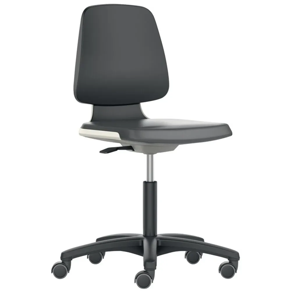 bimos Arbeitsdrehstuhl Labsit, Supertec-Gewebe schwarz, Rollen Sitzschale blau, 450-650 mm
