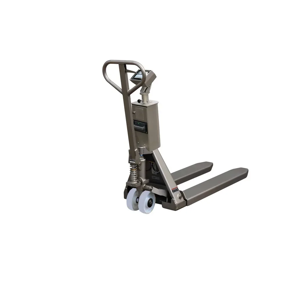 Ravas Edelstahl-Hubwagen mit Waage INOX PRO mit Mehrbereichsanzeige Touch, TK 2.000 kg, GL 1.150 mm, Polyamid, Tandemrollen