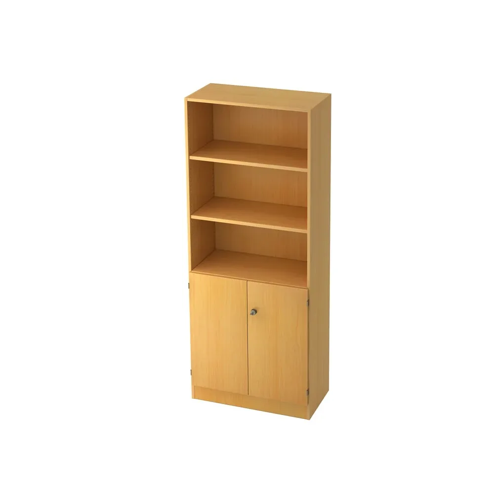 Regalschrank, B 800 x T 420 x H 2004 mm, 5 OH, 5 Böden, 2 Türen, abschliessbar, Buche-Dekor