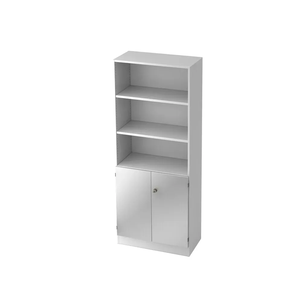 Hammerbacher Regal 5OH, 2OH Türen, SO-Bl. SG Weiss/Silber