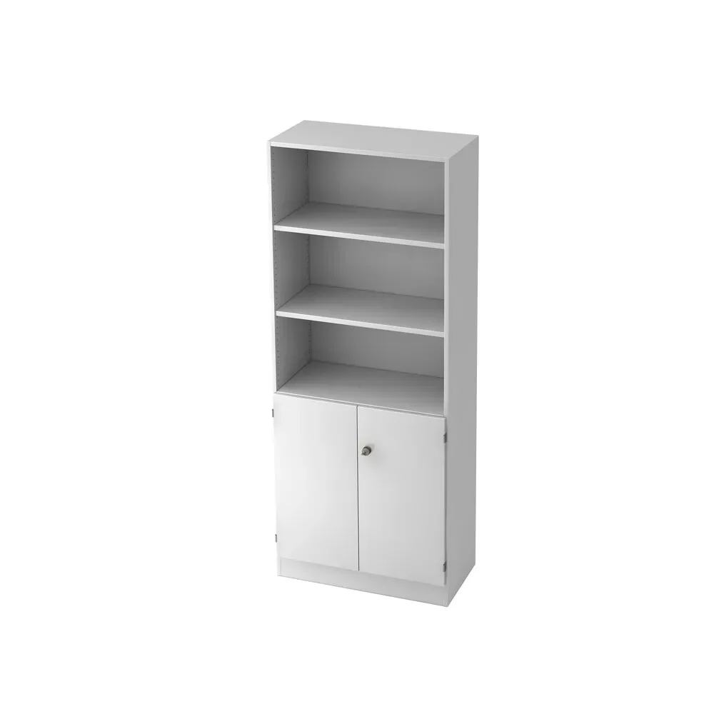 Regalschrank, B 800 x T 420 x H 2004 mm, 5 OH, 5 Böden, 2 Türen, abschliessbar, weiss/weiss