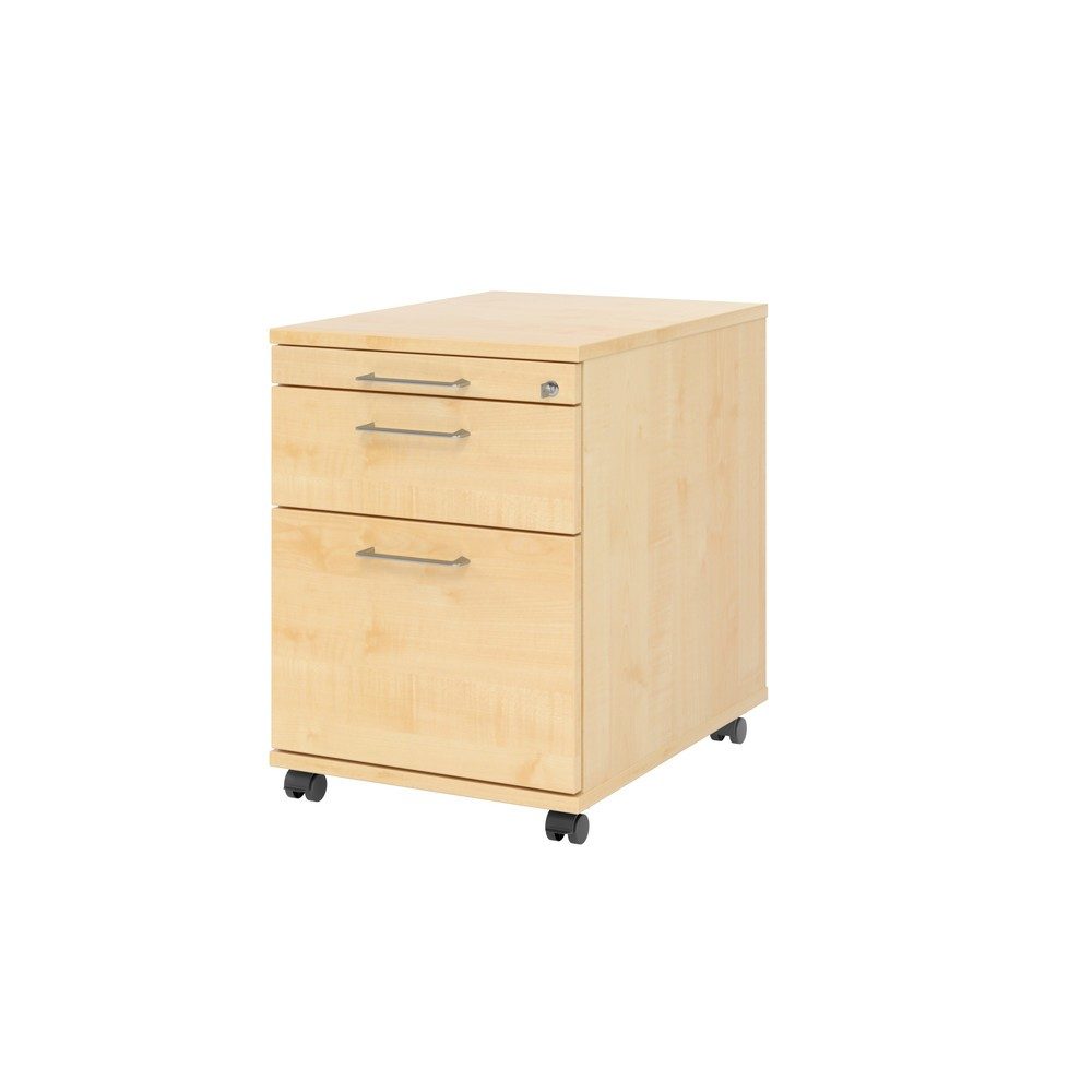 Rollcontainer Office Braun/Silber Holz/Metall 42.8 cm 59 cm 58 cm - Farbe: Ahorn - Material: Holzwerkstoff - Rollcontainer