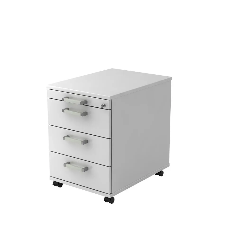 Rollcontainer TARVIS, 1 Utensilienauszug, abschliessbar, 3 Schübe, B 428 x T 580 x H 590 mm, weiss