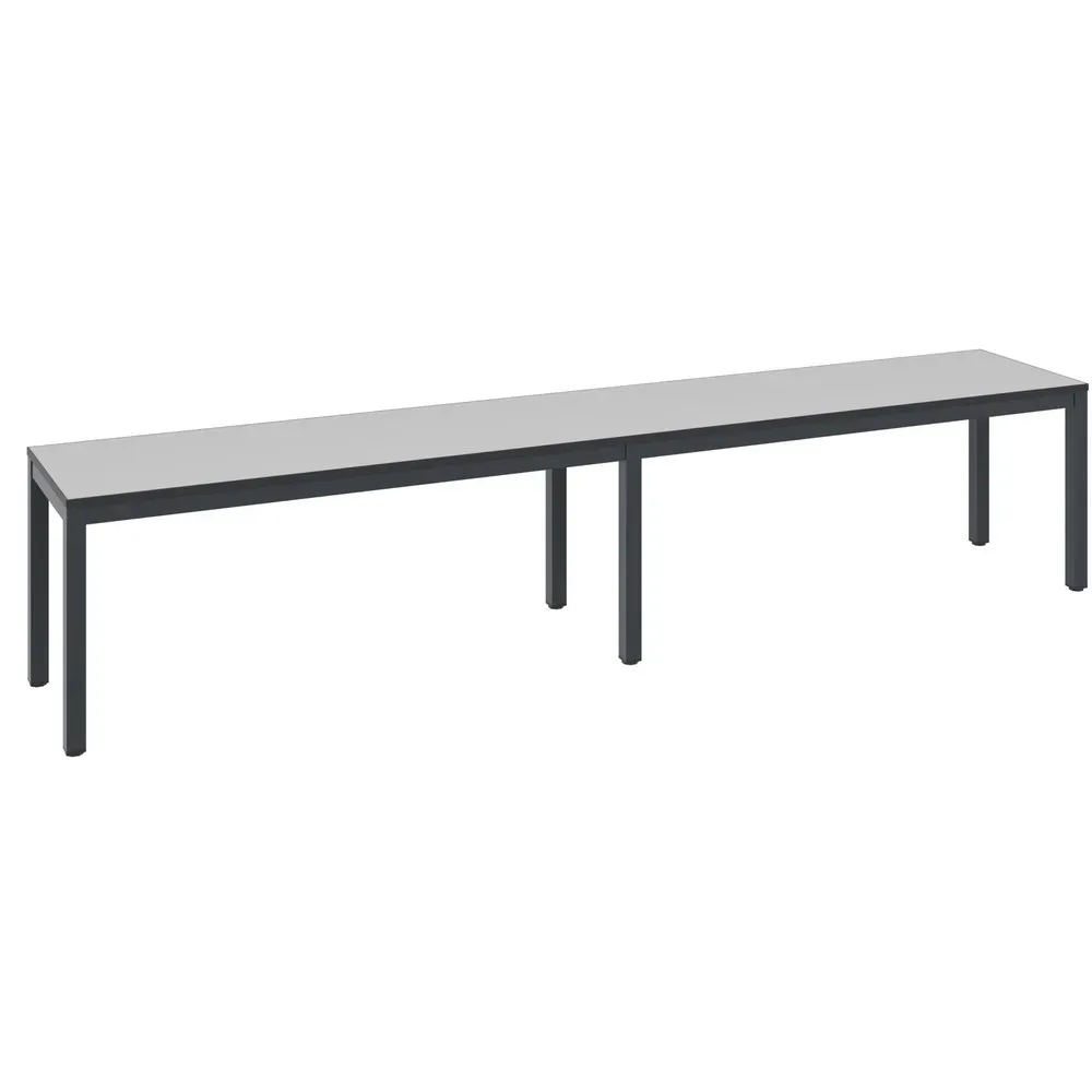 Umkleidebank Basic Plus, für Feuchträume, ohne Rückenlehne, 6-Fussgestell schwarzgrau RAL 7021, ohne Schuhrost, B 1960 mm, Dekor silbergrau