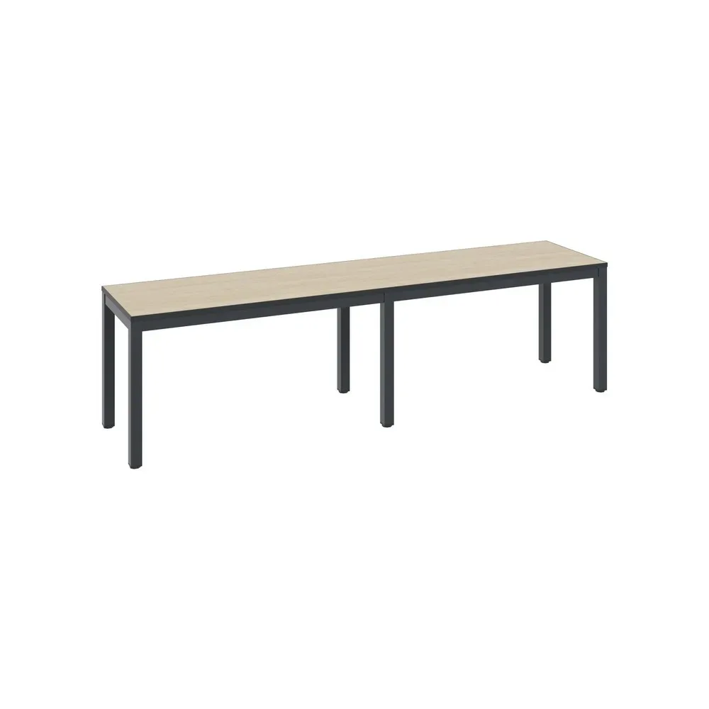 Umkleidebank Basic Plus, für Feuchträume, ohne Rückenlehne, 6-Fussgestell schwarzgrau RAL 7021, ohne Schuhrost, B 1500 mm, Dekor Eiche Serrano