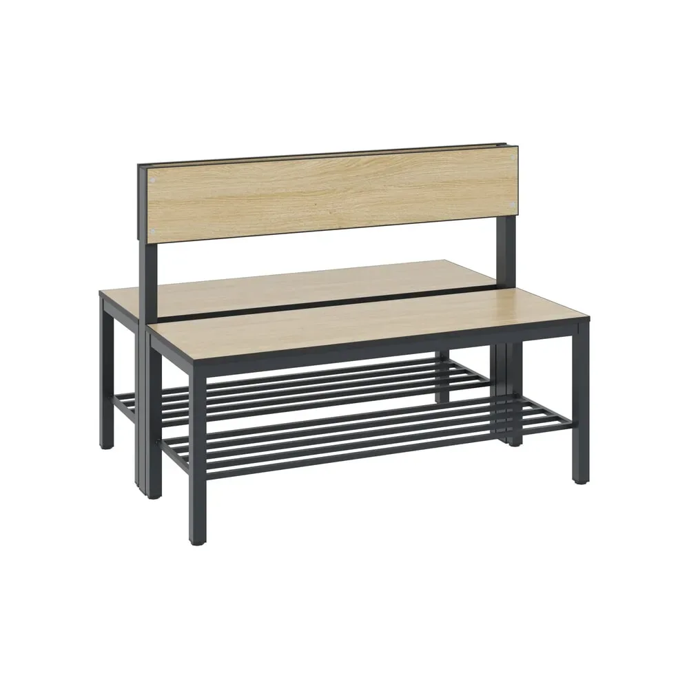 C+P Umkleidesitzbank Basic Plus, Länge 1.000 mm, doppelseitig, mit Rückenlehne, inkl. Schuhrost, schwarzgrau/Eiche Sereno