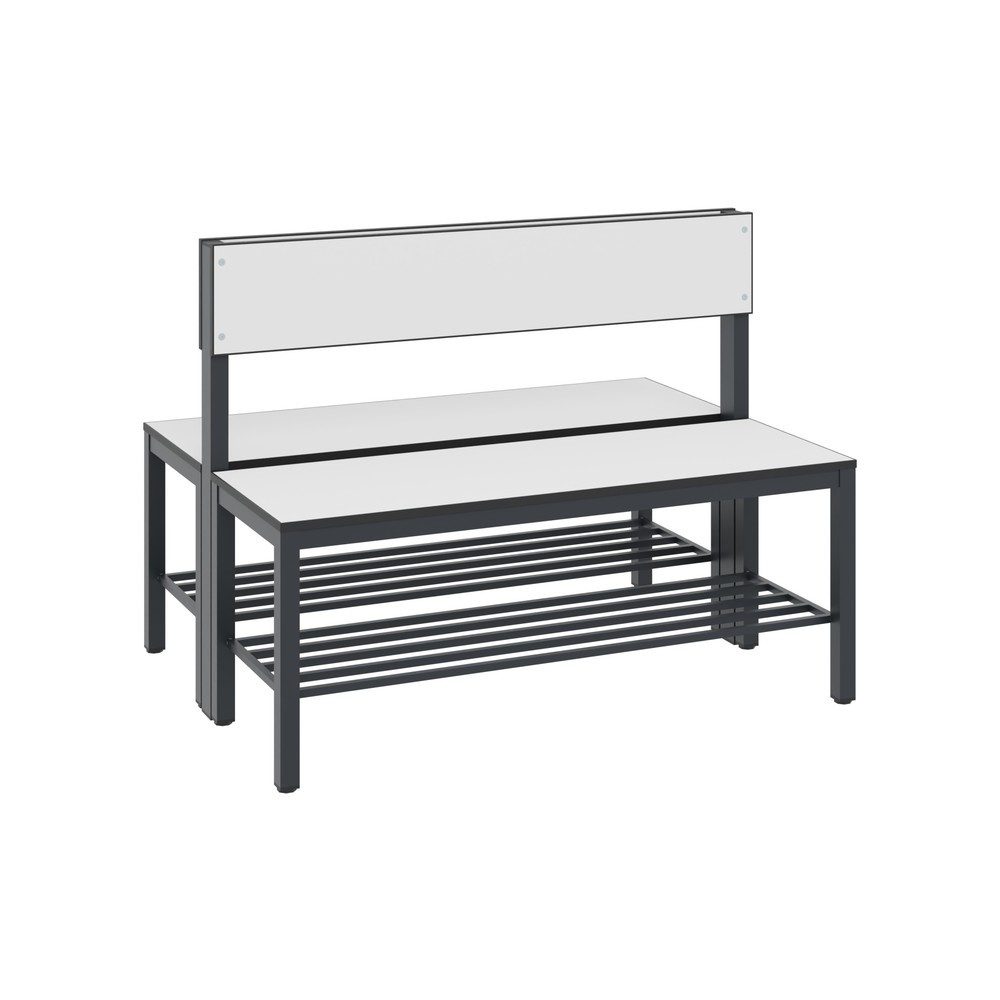 C+P Umkleidesitzbank Basic Plus, Länge 1.000 mm, doppelseitig, mit Rückenlehne, inkl. Schuhrost, schwarzgrau/weiss