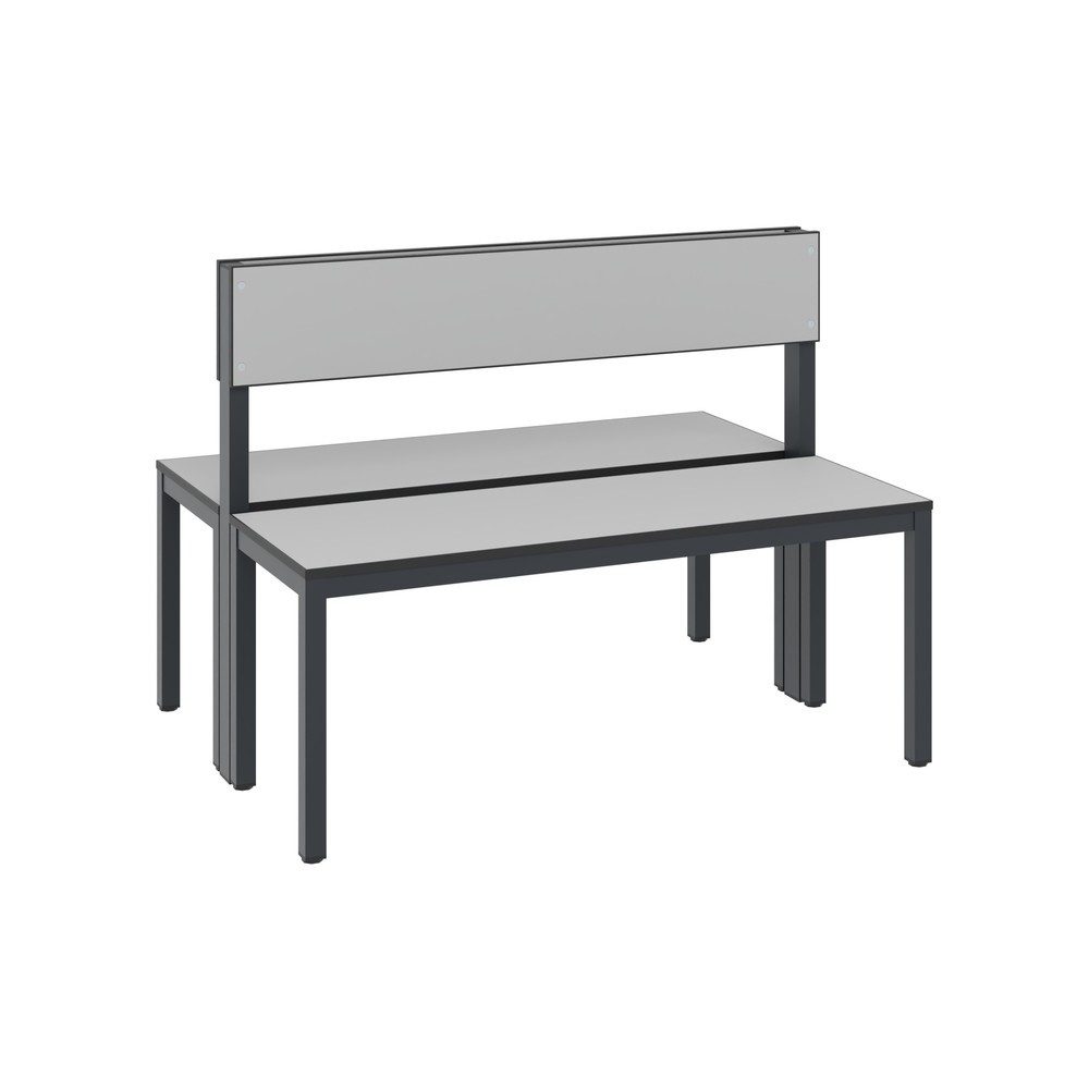 Sitzbank Basic Plus, 2-seitig, Rückenlehne, ohne Schuhrost, 4-Fussgestell schwarzgrau RAL 7021, B 1000 mm, Dekor silbergrau