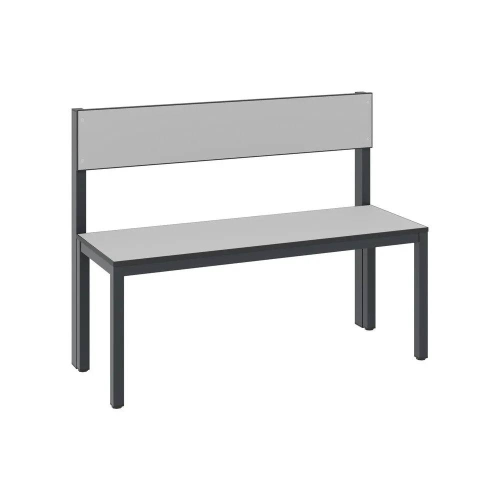 Sitzbank Basic Plus, 1-seitig, Rückenlehne, ohne Schuhrost, 4-Fussgestell schwarzgrau RAL 7021, B 1000 mm, Dekor silbergrau