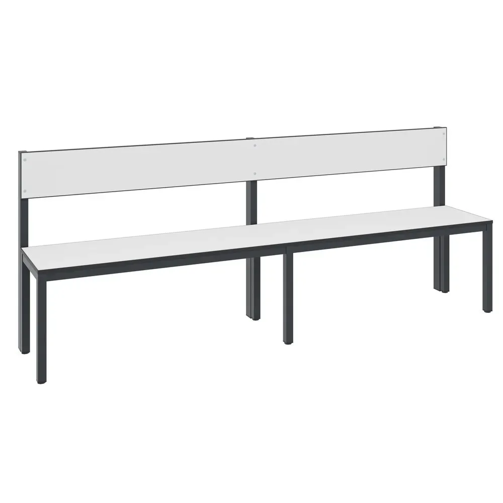C+P Umkleidesitzbank Basic Plus, Länge 1.960 mm, einseitig, mit Rückenlehne, schwarzgrau/weiss