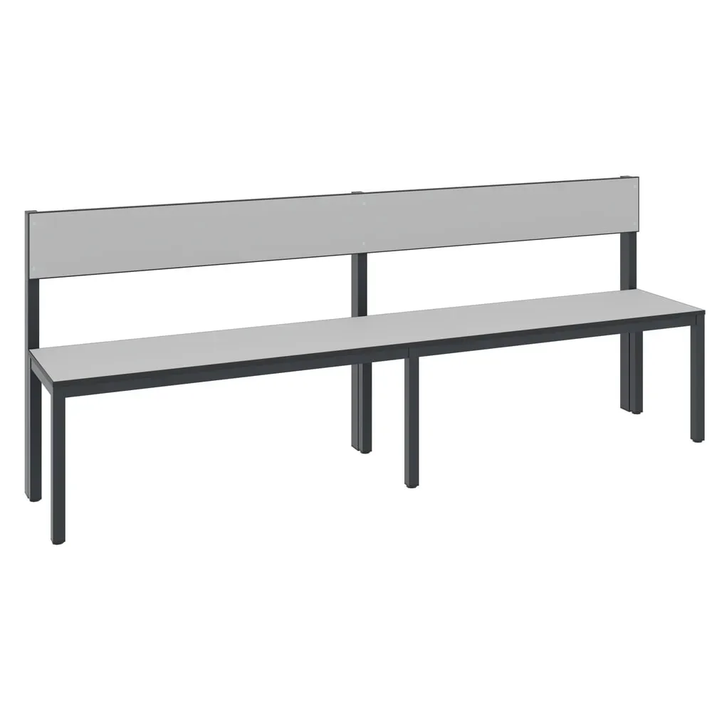 C+P Umkleidesitzbank Basic Plus, Länge 1.960 mm, einseitig, mit Rückenlehne, schwarzgrau/silbergrau