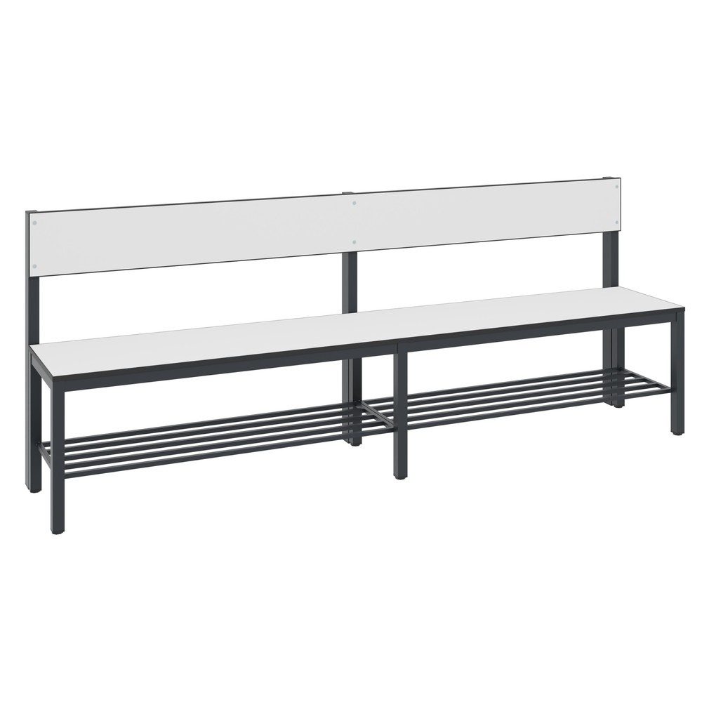C+P Umkleidesitzbank Basic Plus, Länge 1.960 mm, einseitig, mit Rückenlehne, inkl. Schuhrost, schwarzgrau/weiss