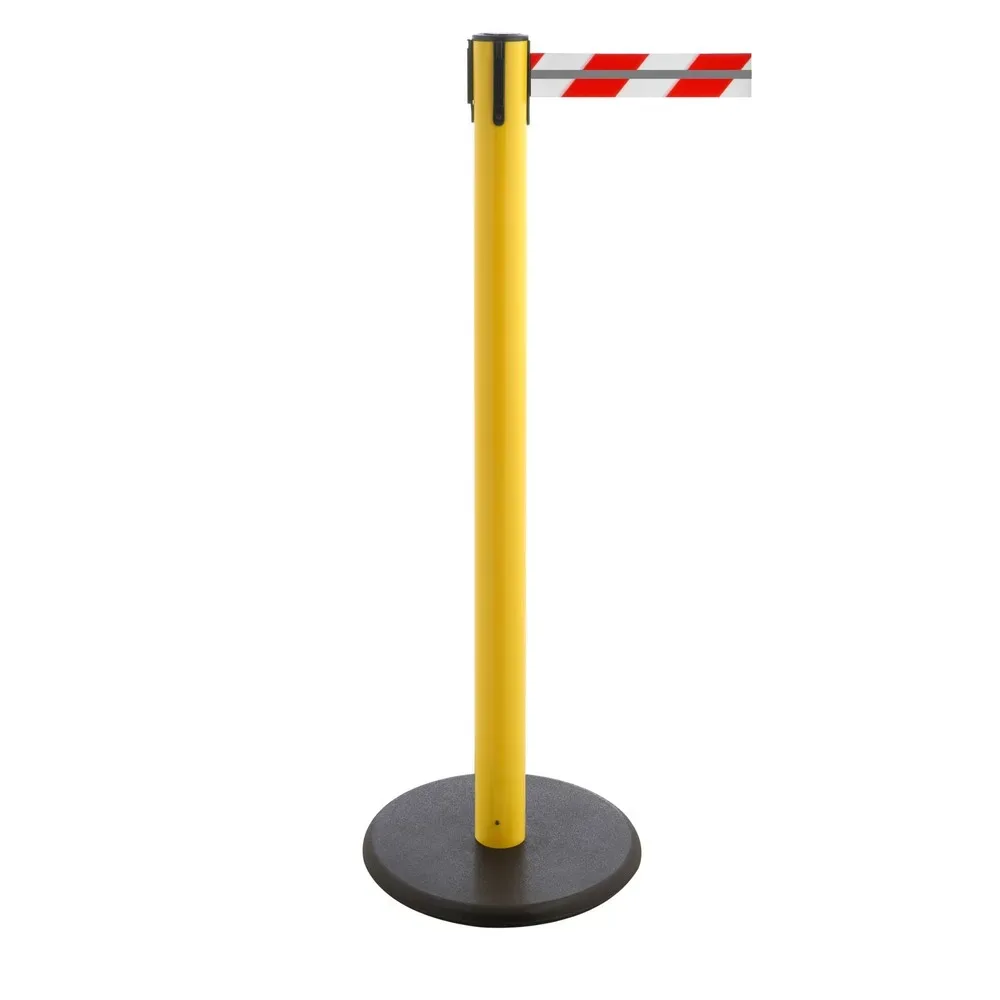 RS-GUIDESYSTEMS® Gurt-Absperrpfosten GLA 28-E REFLECTO, Länge 2,3 m, Breite 50 mm, Pfosten gelb, Gurt rot/weiss
