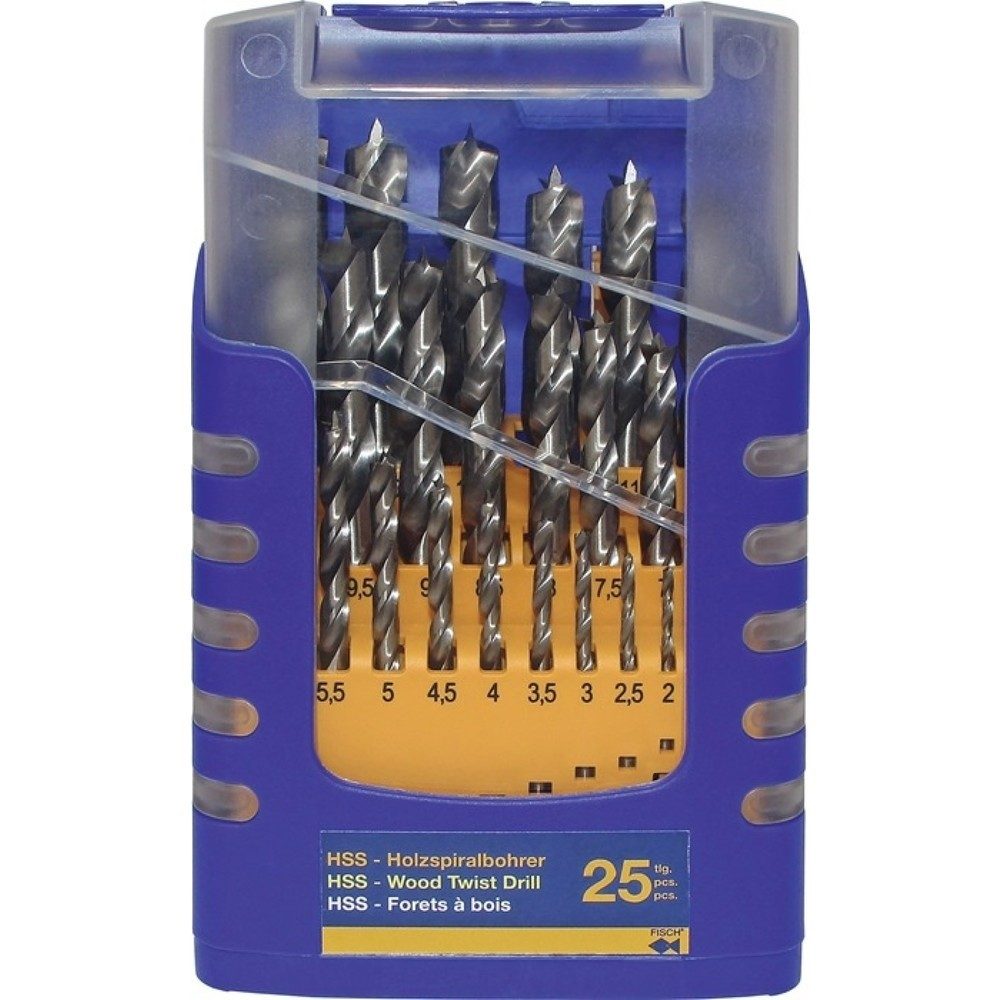 Holzspiralbohrersatz 013G 25-tlg.D.1-13mm 0,5mm steig.HSS FISCH-TOOLS