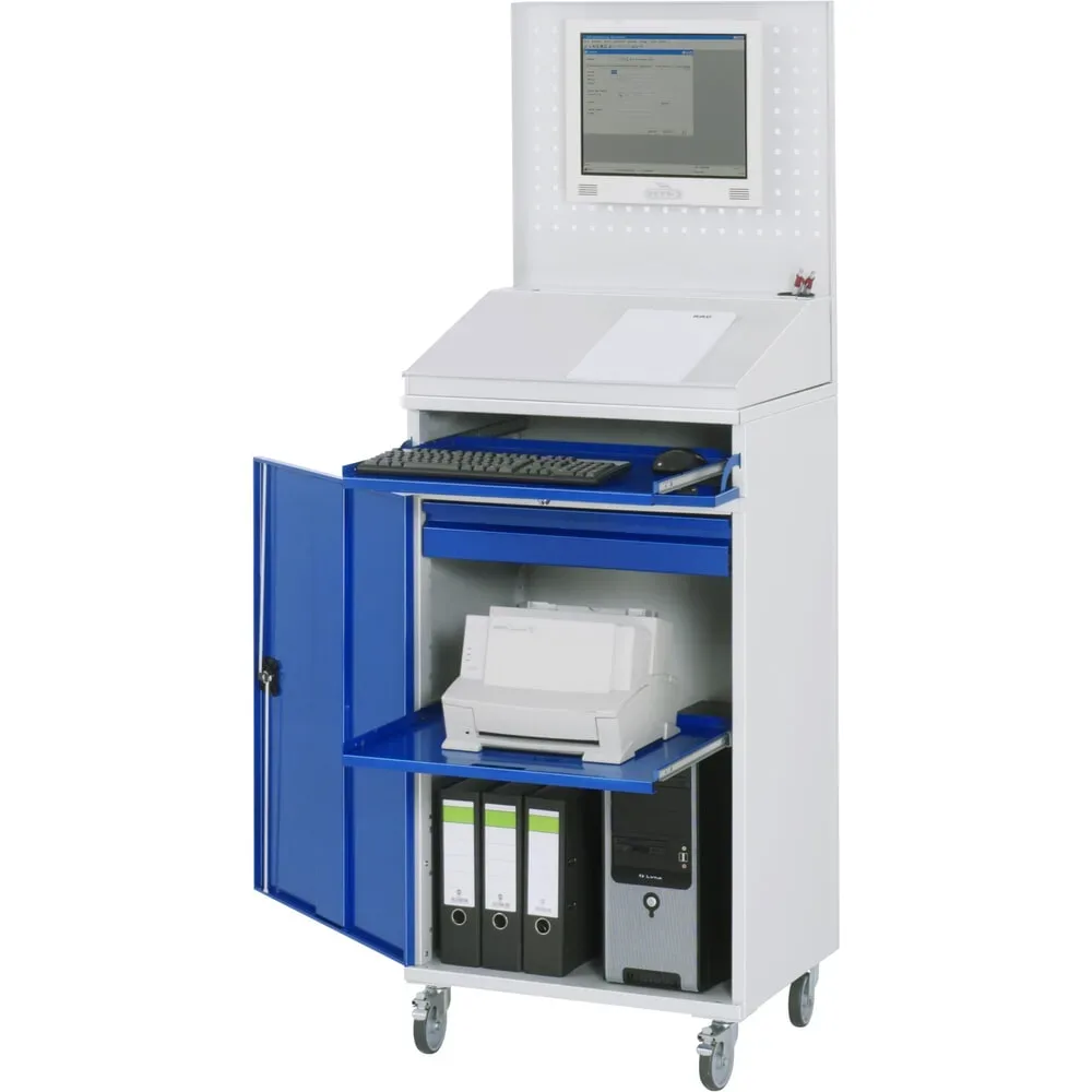 RAU mobiler Computer-Schrank, HxBxT 1.895 x 650 x 520 mm, mit 1 Flügeltür und Tastaturauszug