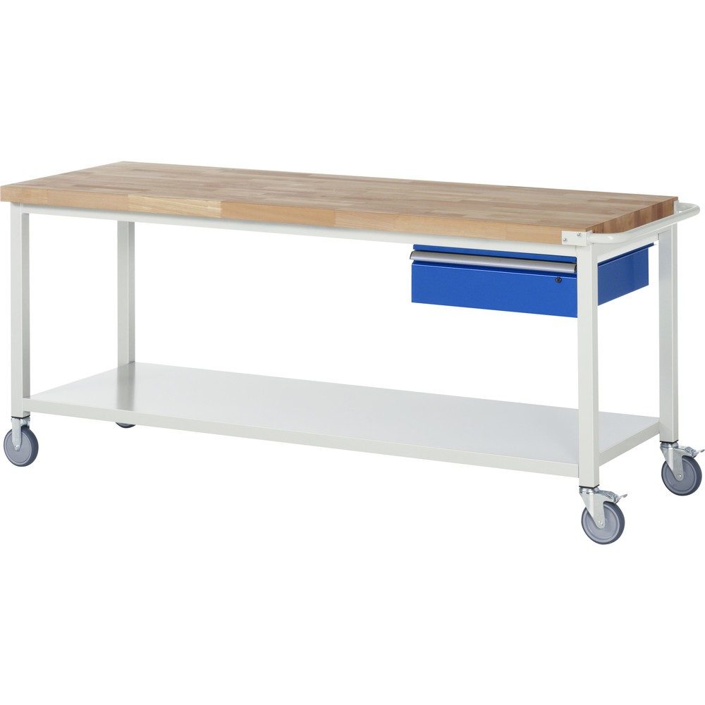 RAU mobile Werkbank Serie 8000, HxBxT 880-1.080 x 2.000 x 700 mm, 1 Schublade 1 x 150 mm, Schubladen-TK 50 kg