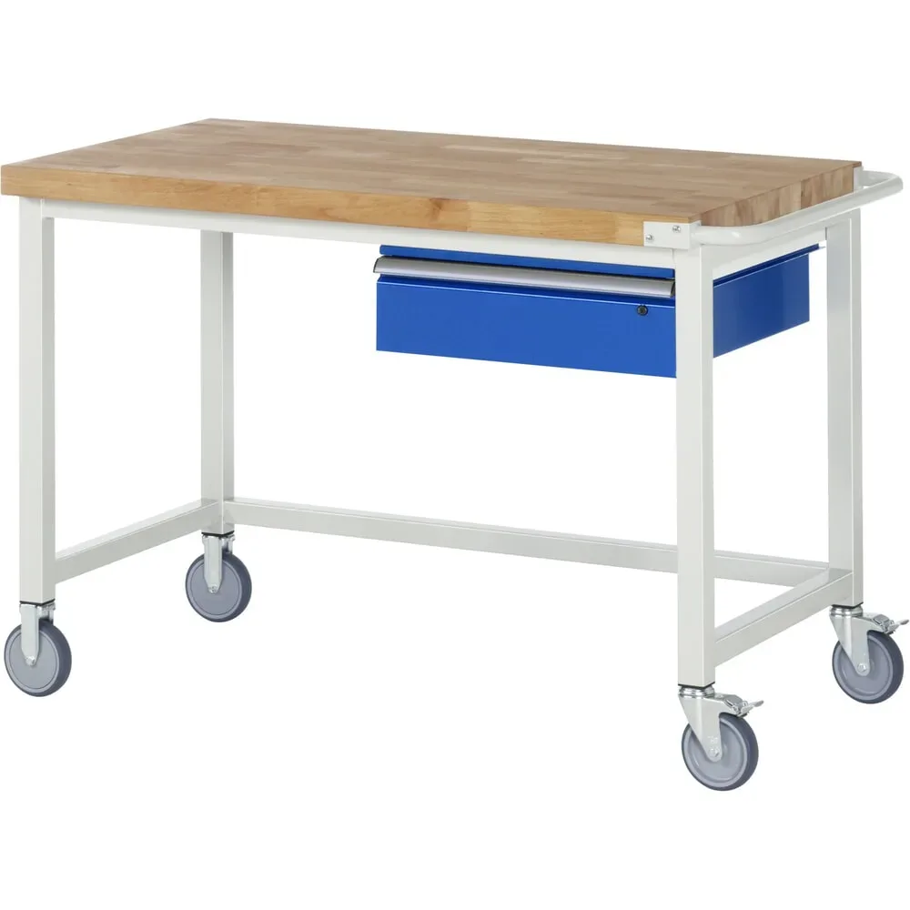 RAU mobile Werkbank Serie 8000, HxBxT 880-1.080 x 1.250 x 700 mm, 1 Schublade 1 x 150 mm, Schubladen-TK 50 kg