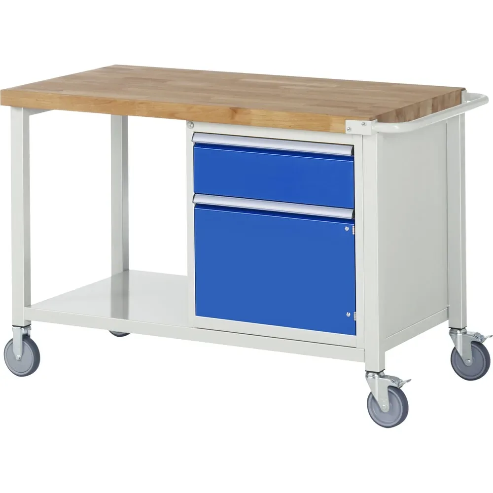 RAU mobile Werkbank Serie 8000, 1 Ablageboden, 1 Flügeltür, HxBxT 880-1.080 x 1.250 x 700 mm, 1 Schublade