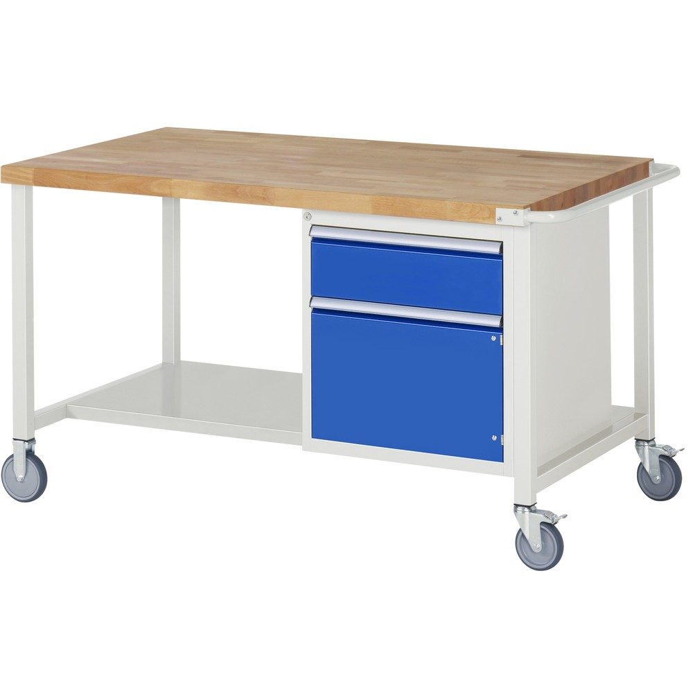RAU mobile Werkbank Serie 8000, 1 Ablageboden, 1 Flügeltür, HxBxT 880-1.080 x 1.500 x 900 mm, 1 Schublade