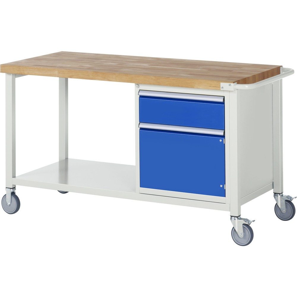 RAU mobile Werkbank Serie 8000, HxBxT 880 x 1.500 x 700 mm, 1 Container, 1 Flügeltür, 1 x 90%-Auszug-Schublade