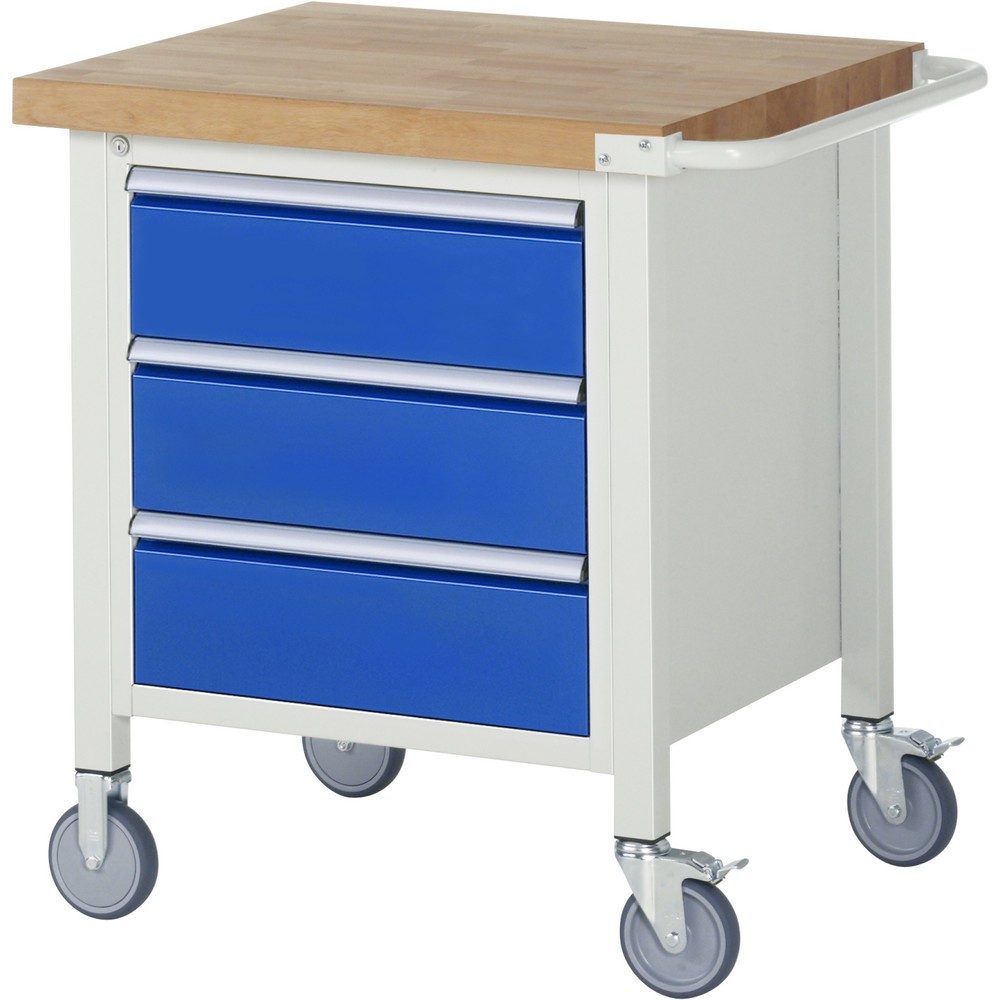 RAU mobile Werkbank Serie 8000, 1 Container, HxBxT 880 x 750 x 700 mm, 3 x 90%-Auszug-Schubladen, Breite 490 mm