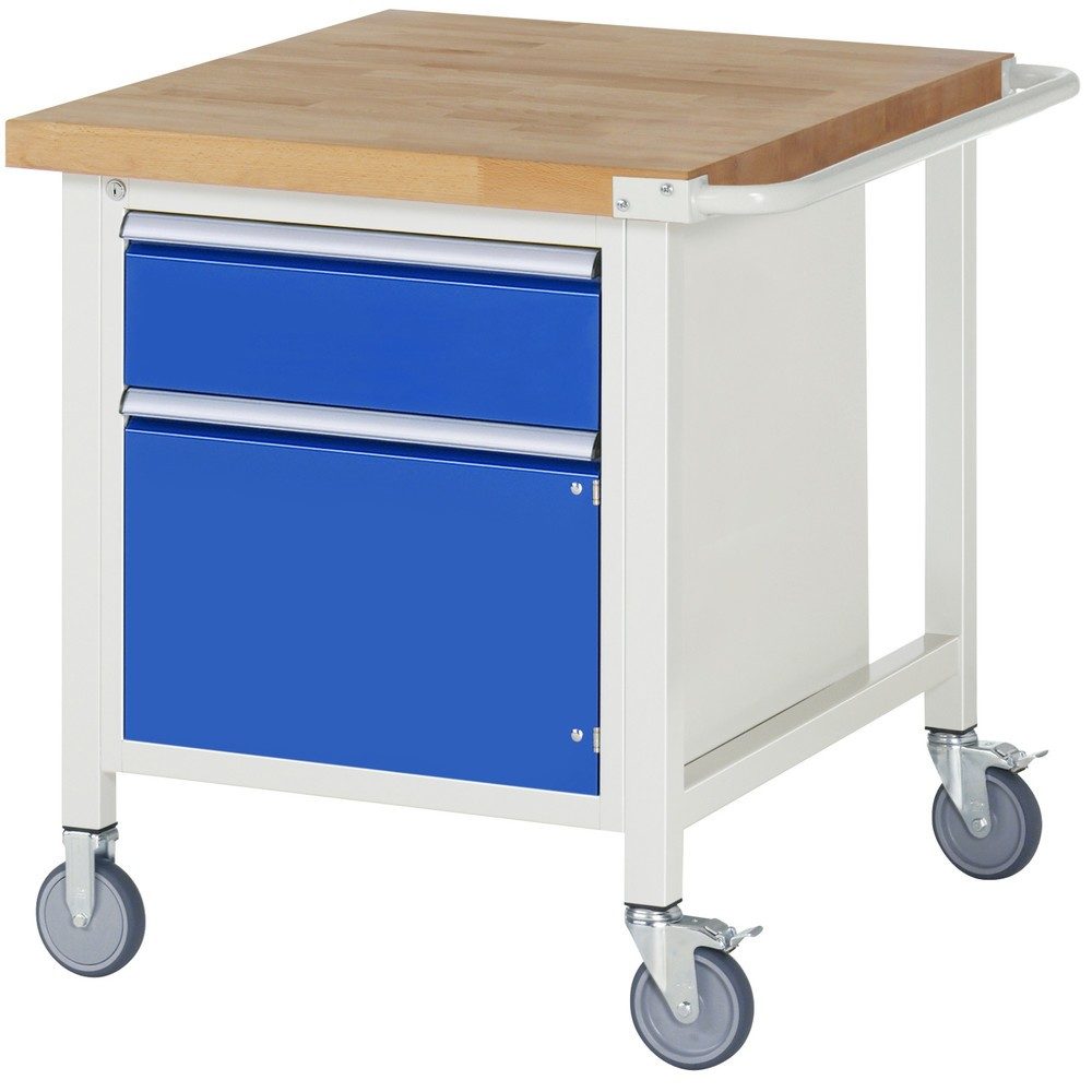 RAU mobile Werkbank Serie 8000, HxBxT 880 x 750 x 900 mm, 1 Container, 1 Flügeltür, 1 x 100%-Auszug-Schublade