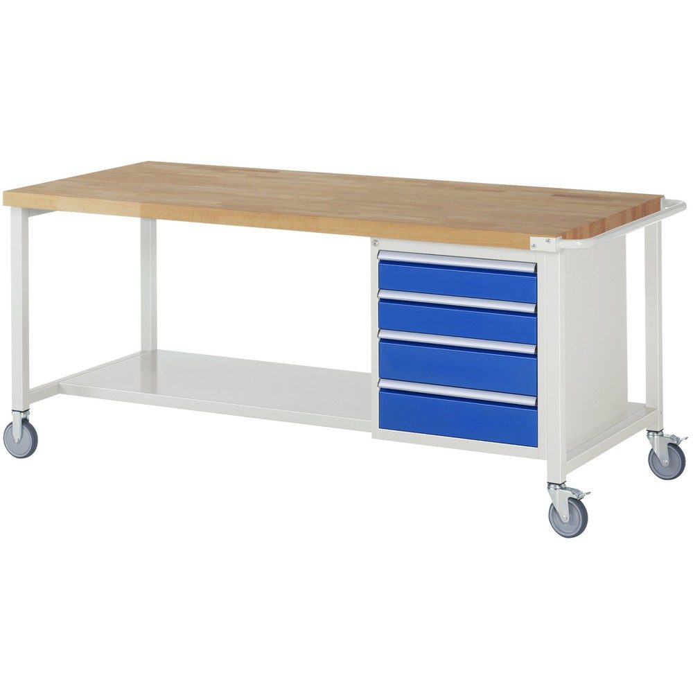 RAU mobile Werkbank Serie 8000, HxBxT 880 x 2.000 x 900 mm, 1 Container, 4 x 90%-Auszug-Schubladen, Breite 490 mm
