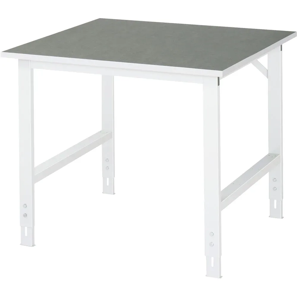 Rau Arbeitstisch Tom, manuell höhenverstellbar, 25 mm Spanplatte mit Linoleumbelag, bis 500 kg, B 1000 x T 1000 x H 760-1080 mm, hellgrau/lichtgrau