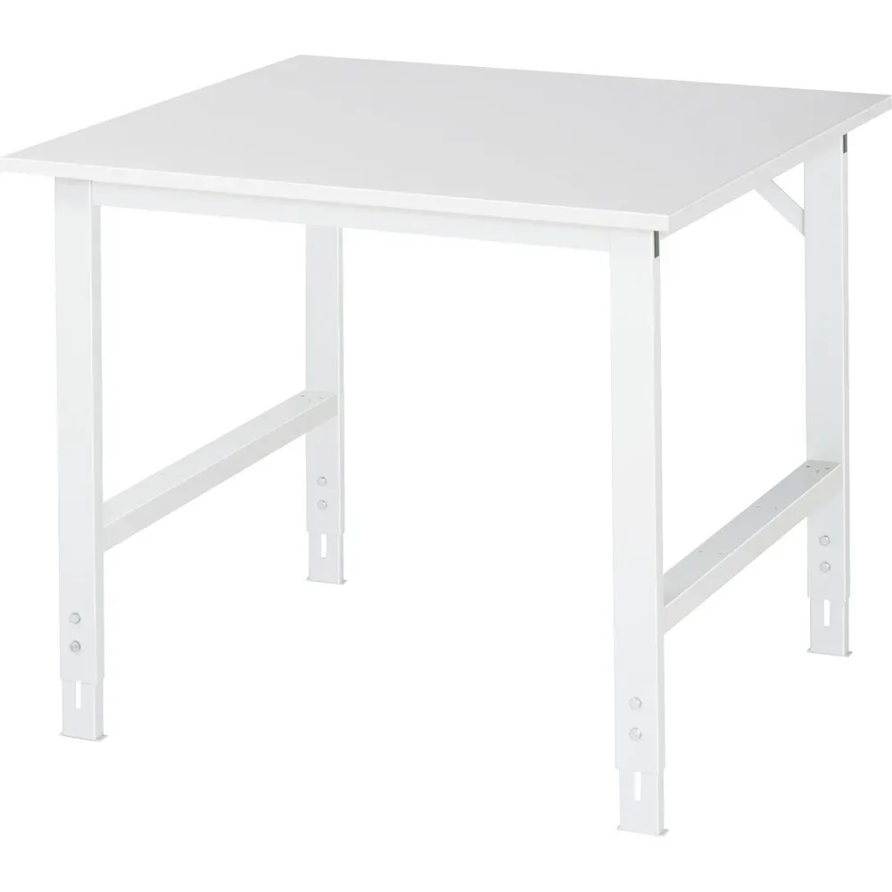 Rau ESD-Arbeitstisch Tom, manuell höhenverstellbar, 28 mm Spanplatte mit Melaminbelag, bis 500 kg, B 1000 x T 1000 x H 760-1080 mm, lichtgrau