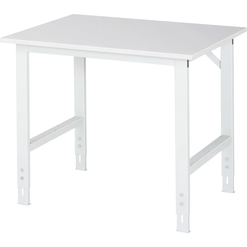 Rau ESD-Arbeitstisch Tom, manuell höhenverstellbar, 28 mm Spanplatte mit Melaminbelag, bis 500 kg, B 1000 x T 800 x H 760-1080 mm, lichtgrau