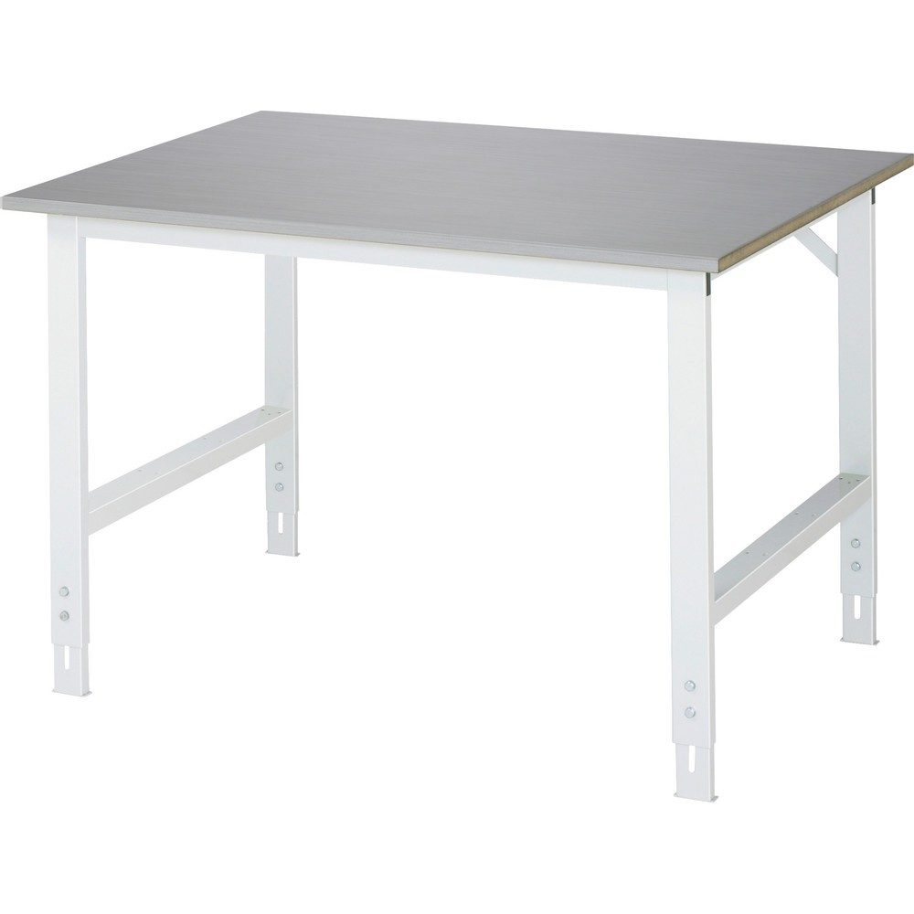 RAU höhenverstellbarer Werktisch Serie TOM, HxBxT 760-1.080 x 1.250 x 1.000 mm, Arbeitsplatte Edelstahlblech-Belag