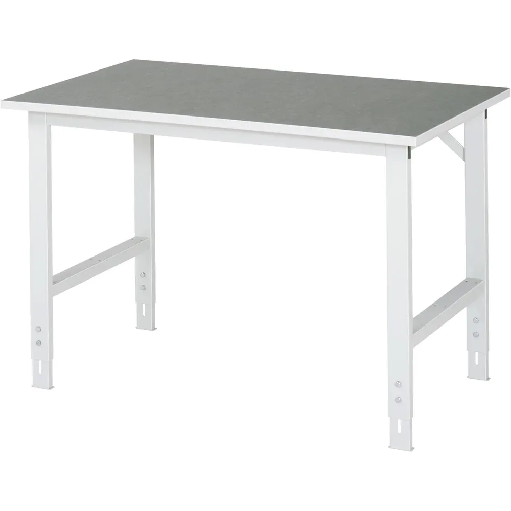 Rau Arbeitstisch Tom, manuell höhenverstellbar, 25 mm Spanplatte mit Linoleumbelag, bis 500 kg, B 1250 x T 800 x H 760-1080 mm, hellgrau/lichtgrau